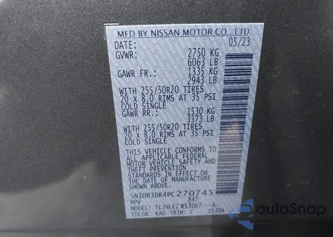 2023 Nissan Pathfinder Platinum 4Wd z USA, uszkodzony, nr VIN 5N1DR3DK4PC270745